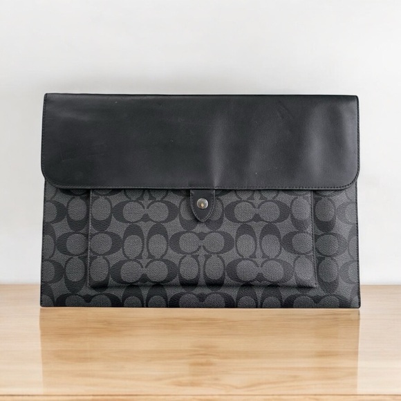 Coach Accessories - Authentic COACH C1623 Black & Charcoal Gray Signature Leather 13” Laptop Sleeve